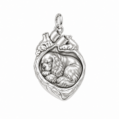 Cocker Spaniel — In My Heart Sleeping Pet Charm and Polyester Cord Bracelet Set — Silver
