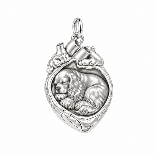 Cocker Spaniel — In My Heart Sleeping Pet Charm and Polyester Cord Bracelet Set — Silver