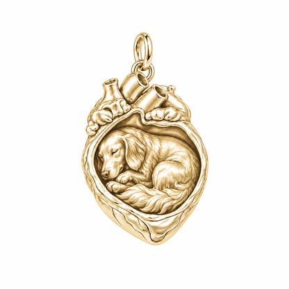 Golden Retriever — In My Heart Sleeping Pet Charm and Polyester Cord Bracelet Set — Gold