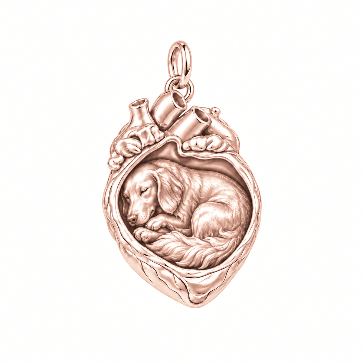 Golden Retriever — In My Heart Sleeping Pet Charm and Polyester Cord Bracelet Set — Rose Gold
