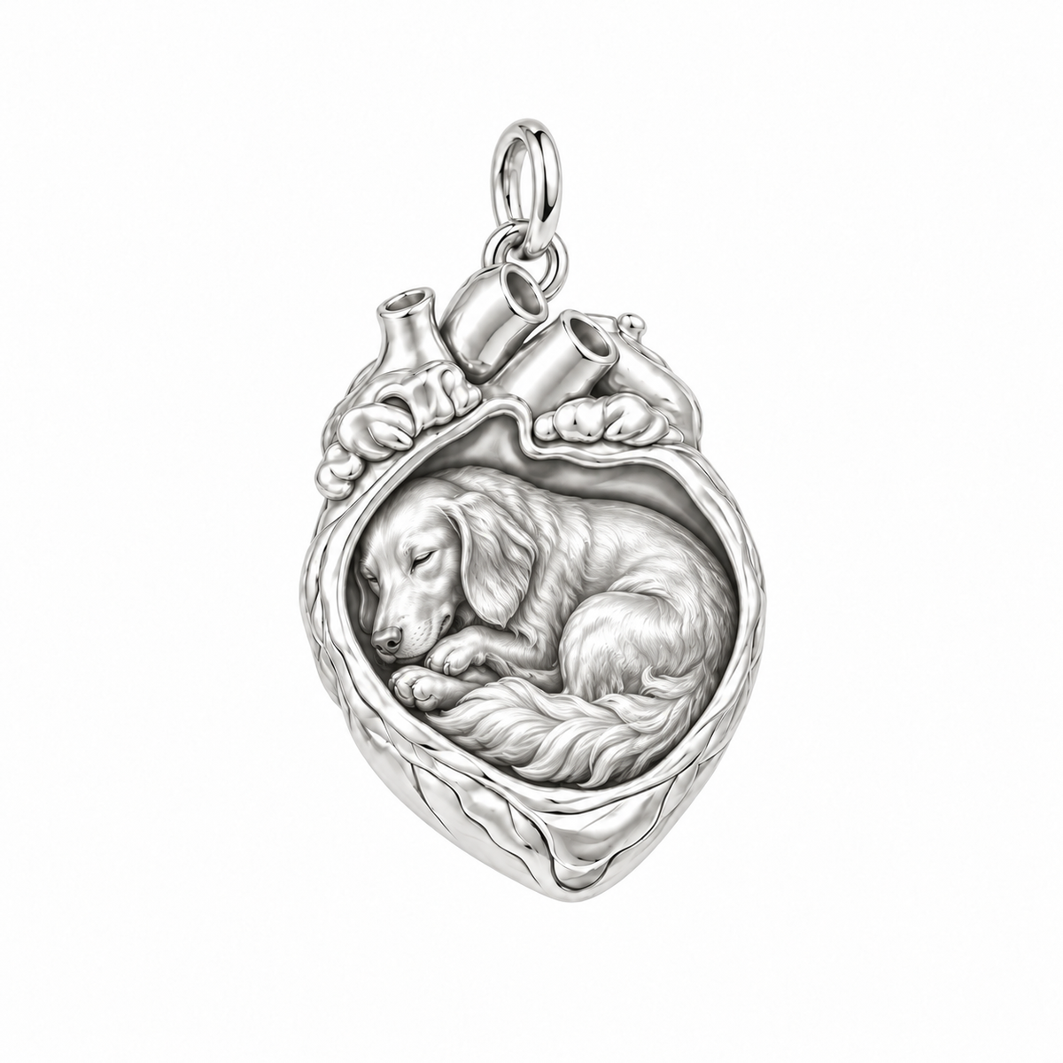 Golden Retriever — In My Heart Sleeping Pet Charm and Polyester Cord Bracelet Set — Silver