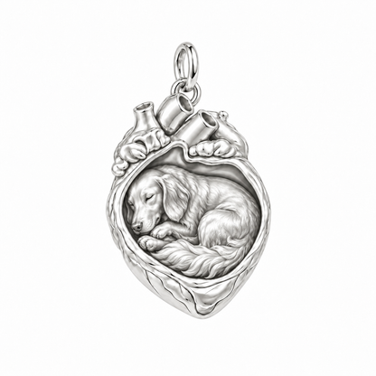 Golden Retriever — In My Heart Sleeping Pet Charm and Polyester Cord Bracelet Set — Silver