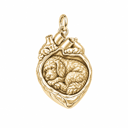 Goldendoodle - standard — In My Heart Sleeping Pet Charm and Polyester Cord Bracelet Set — Gold