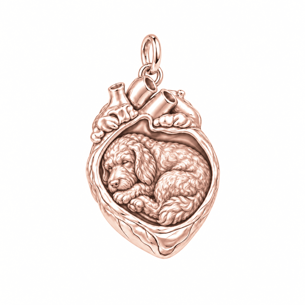 Goldendoodle - standard — In My Heart Sleeping Pet Charm and Polyester Cord Bracelet Set — Rose Gold