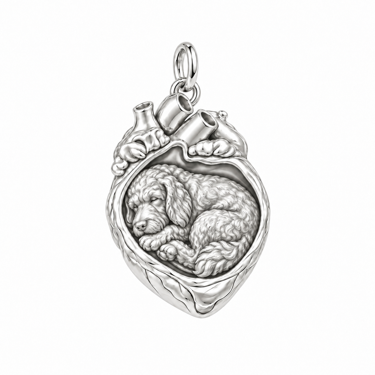 Goldendoodle - standard — In My Heart Sleeping Pet Charm and Polyester Cord Bracelet Set — Silver
