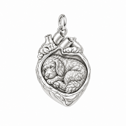 Goldendoodle - standard — In My Heart Sleeping Pet Charm and Polyester Cord Bracelet Set — Silver
