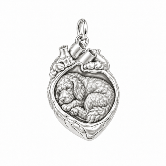 Goldendoodle - standard — In My Heart Sleeping Pet Charm and Polyester Cord Bracelet Set — Silver