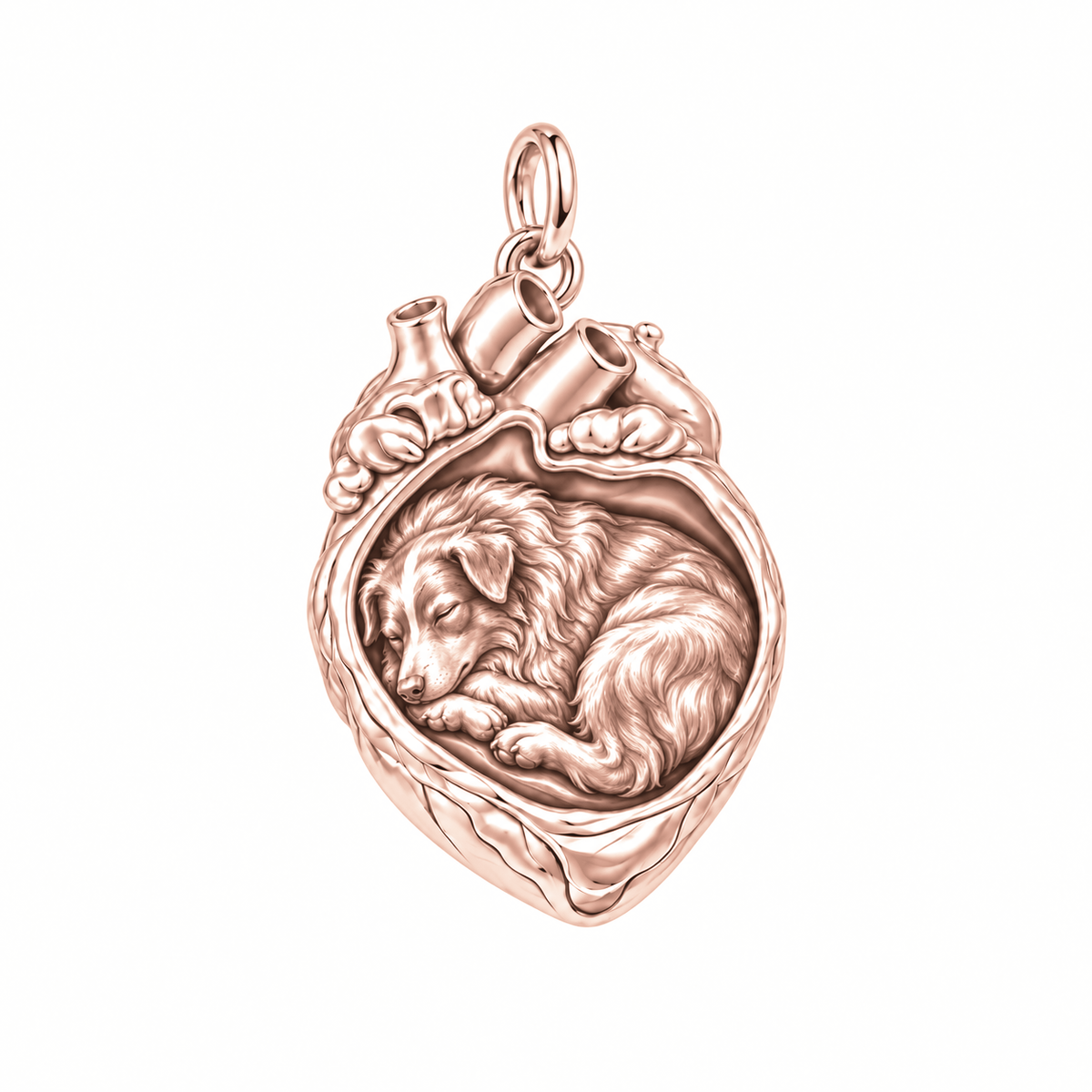 Australian Shepherd — In My Heart Sleeping Pet Charm and Polyester Cord Bracelet Set — Rose Gold