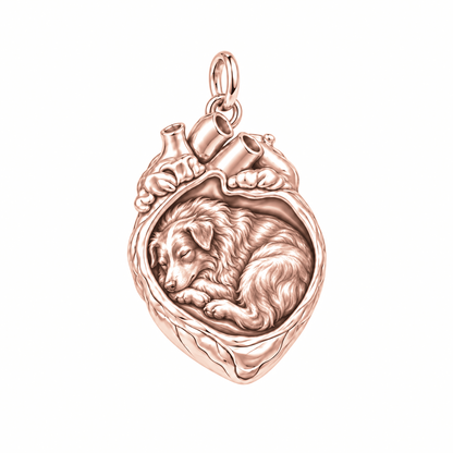 Australian Shepherd — In My Heart Sleeping Pet Charm and Polyester Cord Bracelet Set — Rose Gold