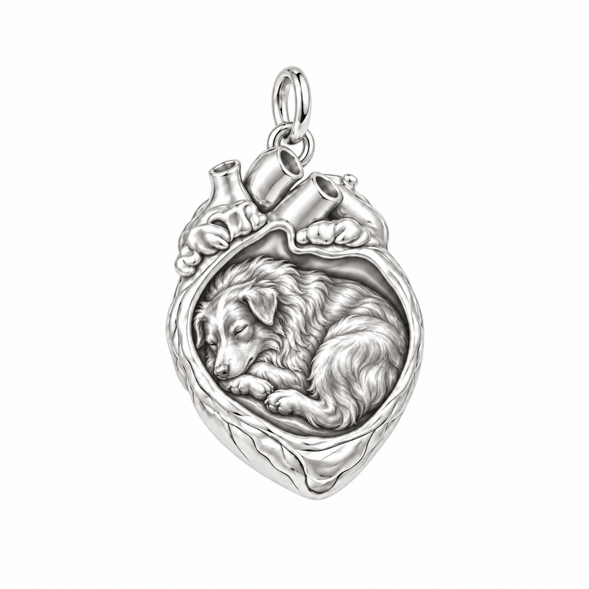 Australian Shepherd — In My Heart Sleeping Pet Charm and Polyester Cord Bracelet Set — Silver