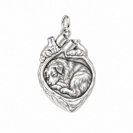 Australian Shepherd — In My Heart Sleeping Pet Charm and Polyester Cord Bracelet Set — Silver