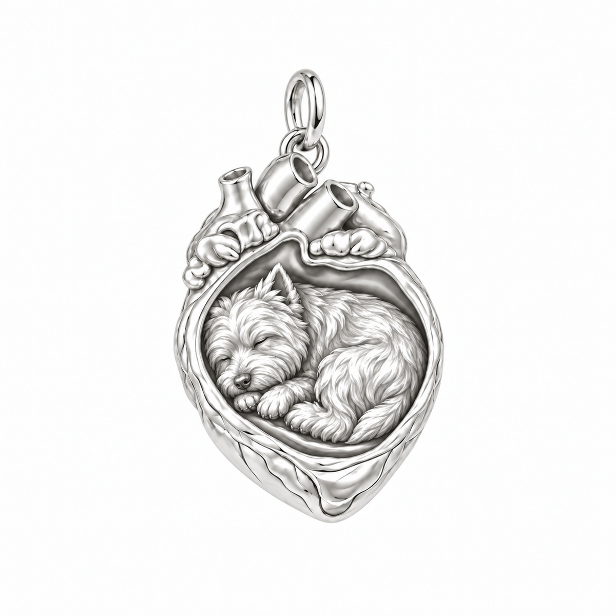 West Highland White Terrier — In My Heart Sleeping Pet Charm and Polyester Cord Bracelet Set — Silver