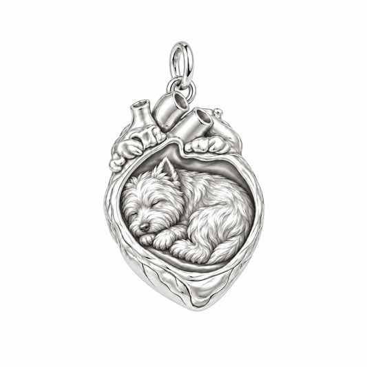 West Highland White Terrier — In My Heart Sleeping Pet Charm and Polyester Cord Bracelet Set — Silver