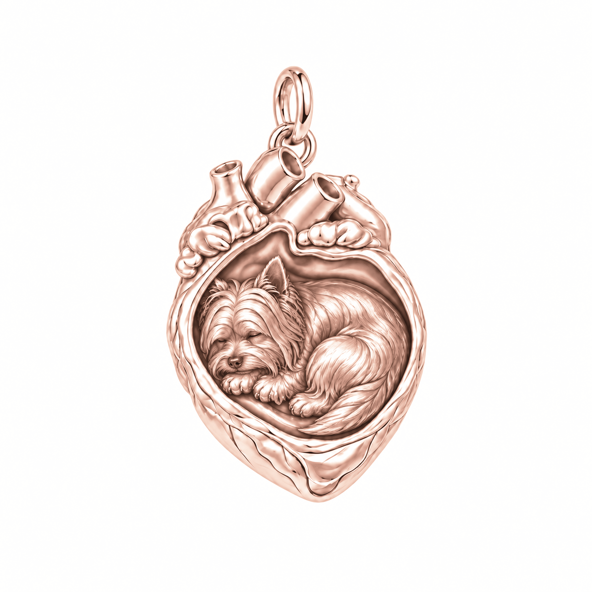 Yorkshire Terrier — In My Heart Sleeping Pet Charm and Polyester Cord Bracelet Set — Rose Gold