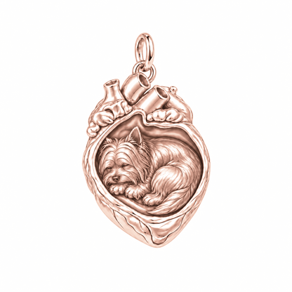 Yorkshire Terrier — In My Heart Sleeping Pet Charm and Polyester Cord Bracelet Set — Rose Gold