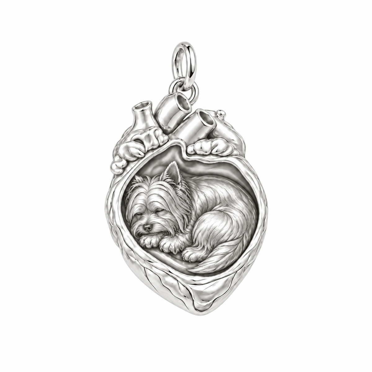 Yorkshire Terrier — In My Heart Sleeping Pet Charm and Polyester Cord Bracelet Set — Silver