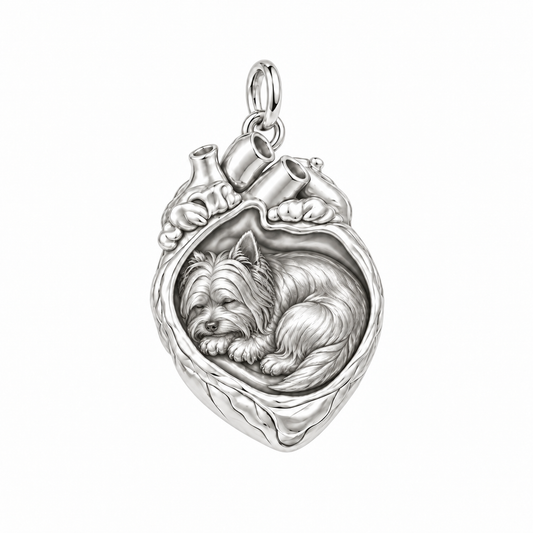 Yorkshire Terrier — In My Heart Sleeping Pet Charm and Polyester Cord Bracelet Set — Silver