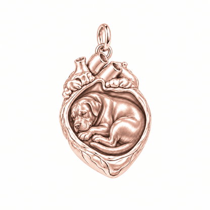Rottweiler — In My Heart Sleeping Pet Charm and Polyester Cord Bracelet Set — Rose Gold