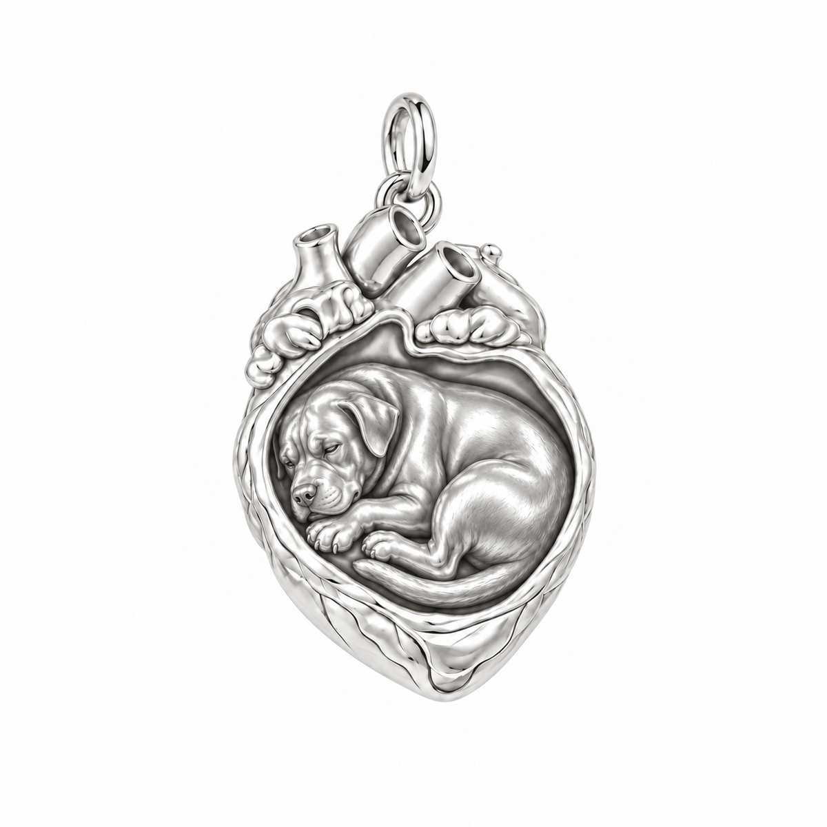 Rottweiler — In My Heart Sleeping Pet Charm and Polyester Cord Bracelet Set — Silver
