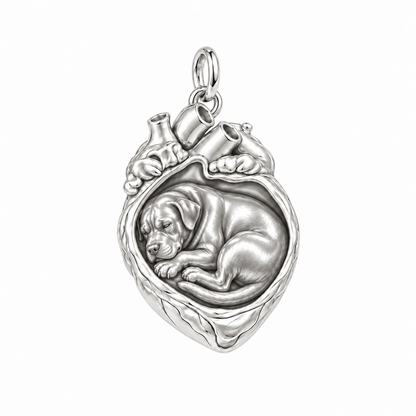 Rottweiler — In My Heart Sleeping Pet Charm and Polyester Cord Bracelet Set — Silver