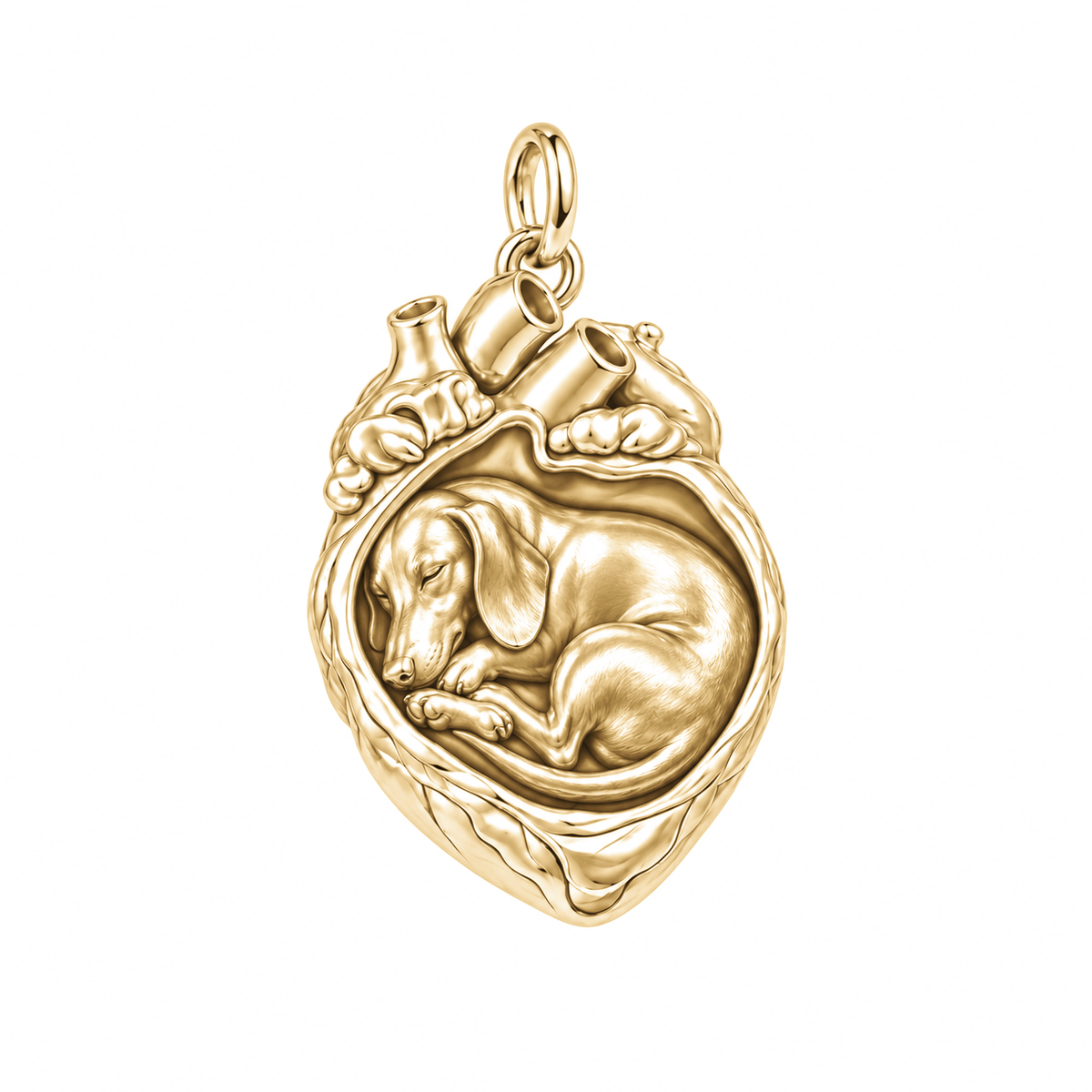 Dachshund - smooth coat — In My Heart Sleeping Pet Charm and Polyester Cord Bracelet Set — Gold
