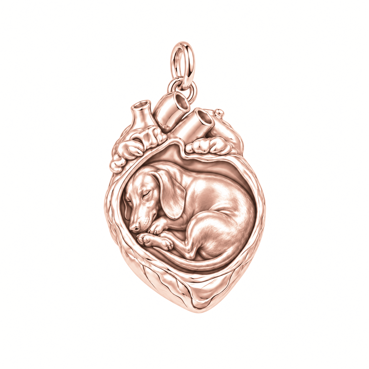 Dachshund - smooth coat — In My Heart Sleeping Pet Charm and Polyester Cord Bracelet Set — Rose Gold