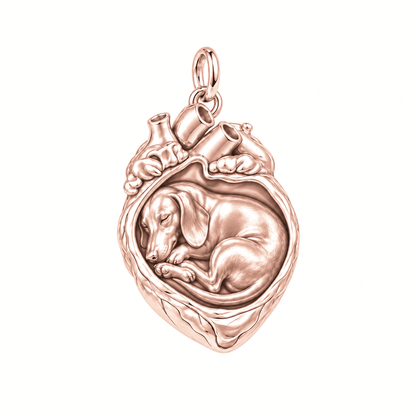 Dachshund - smooth coat — In My Heart Sleeping Pet Charm and Polyester Cord Bracelet Set — Rose Gold