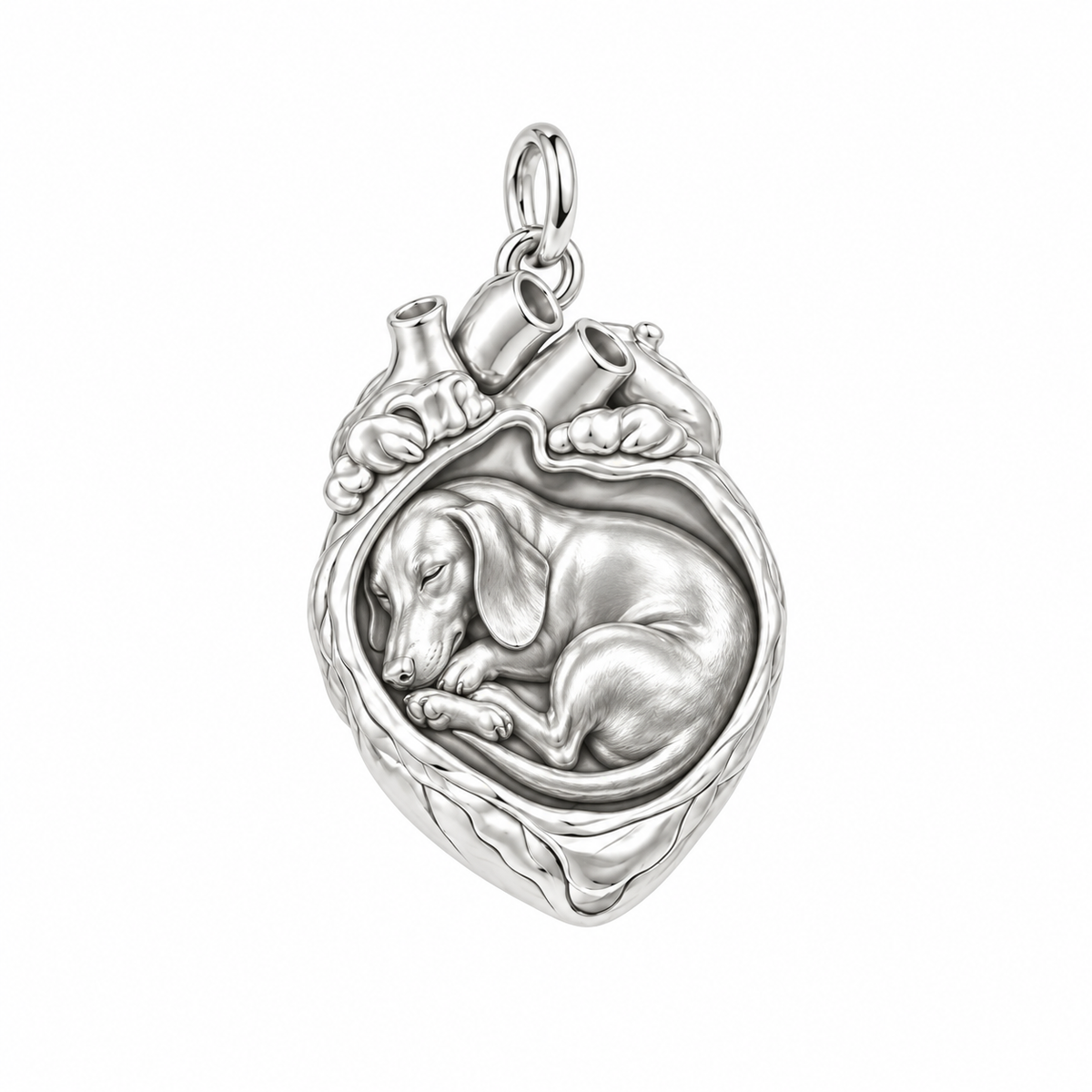 Dachshund - smooth coat — In My Heart Sleeping Pet Charm and Polyester Cord Bracelet Set — Silver