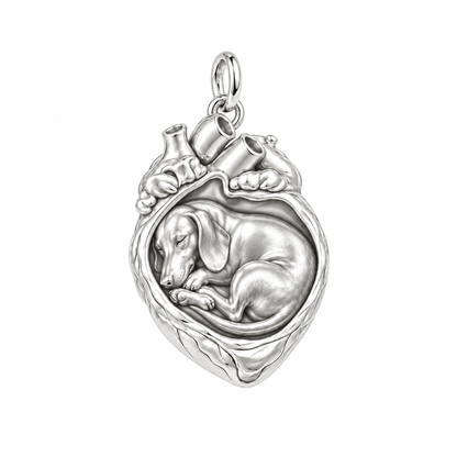 Dachshund - smooth coat — In My Heart Sleeping Pet Charm and Polyester Cord Bracelet Set — Silver