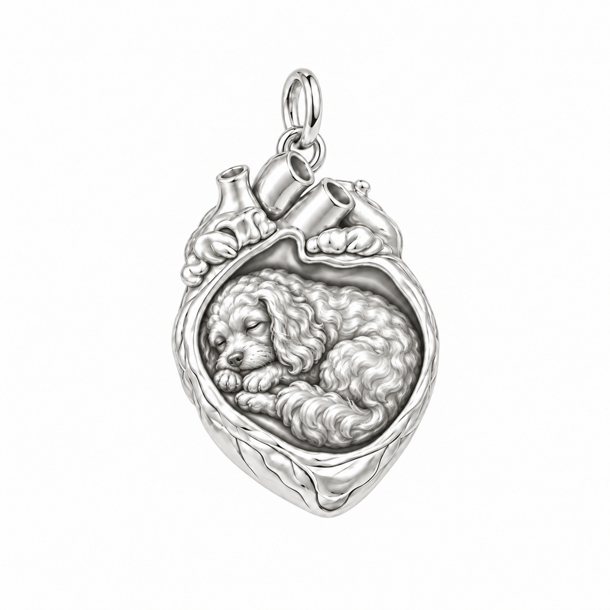 Cavapoo — In My Heart Sleeping Pet Charm and Polyester Cord Bracelet Set — Silver