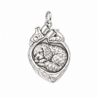 Cavapoo — In My Heart Sleeping Pet Charm and Polyester Cord Bracelet Set — Silver