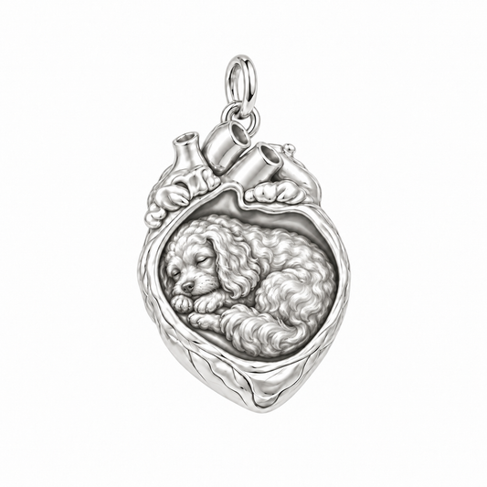 Cavapoo — In My Heart Sleeping Pet Charm and Polyester Cord Bracelet Set — Silver