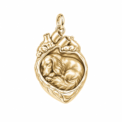 Dachshund - longhair — In My Heart Sleeping Pet Charm and Polyester Cord Bracelet Set — Gold
