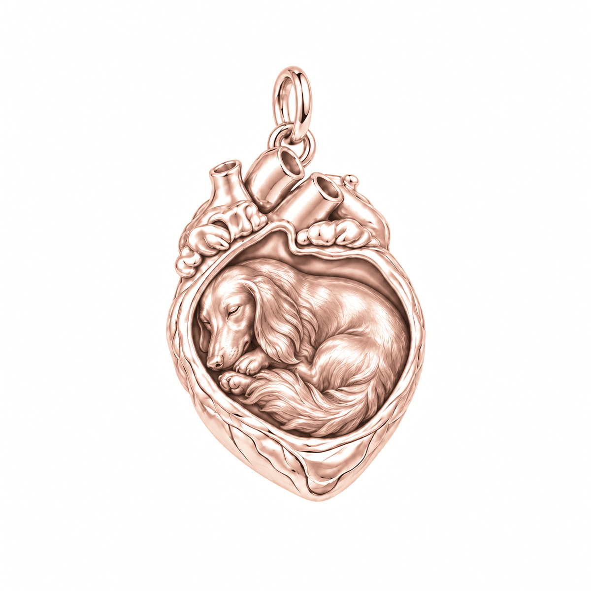 Dachshund - longhair — In My Heart Sleeping Pet Charm and Polyester Cord Bracelet Set — Rose Gold