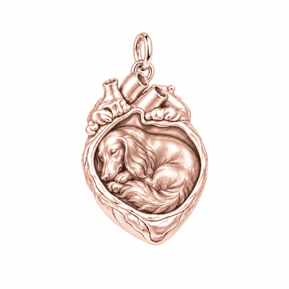 Dachshund - longhair — In My Heart Sleeping Pet Charm and Polyester Cord Bracelet Set — Rose Gold