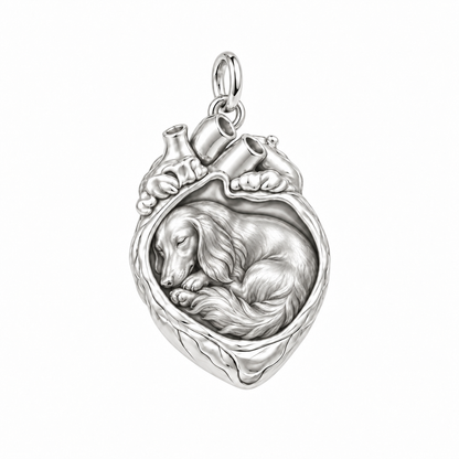 Dachshund - longhair — In My Heart Sleeping Pet Charm and Polyester Cord Bracelet Set — Silver