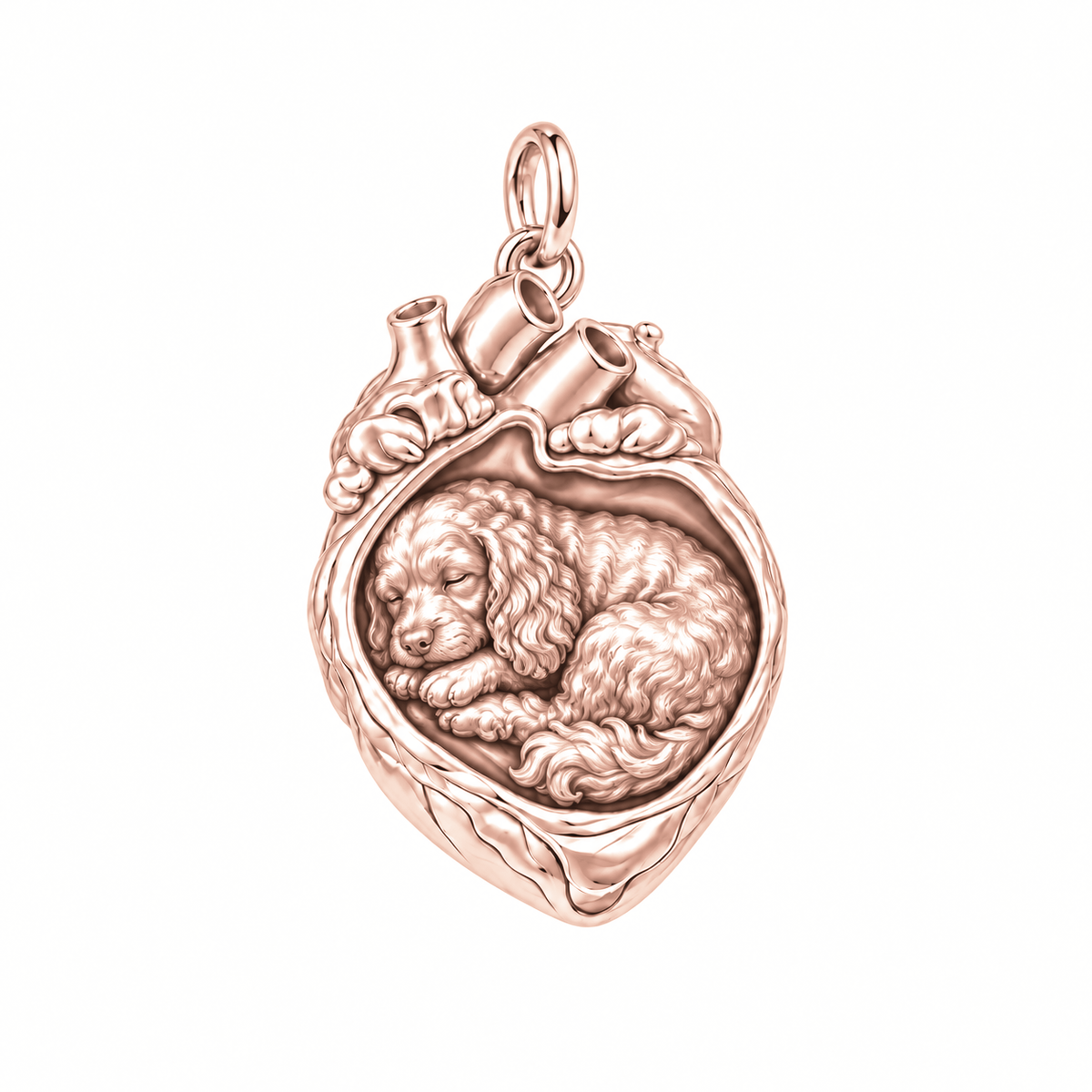 Cockapoo — In My Heart Sleeping Pet Charm and Polyester Cord Bracelet Set — Rose Gold