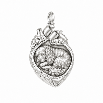 Cockapoo — In My Heart Sleeping Pet Charm and Polyester Cord Bracelet Set — Silver