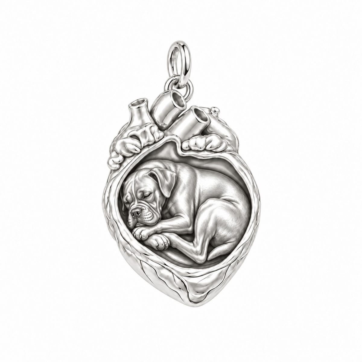 Boxer — In My Heart Sleeping Pet Charm and Polyester Cord Bracelet Set — Silver