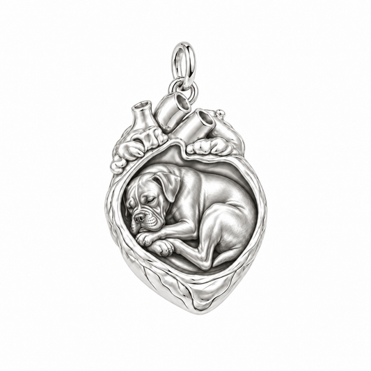 Boxer — In My Heart Sleeping Pet Charm and Polyester Cord Bracelet Set — Silver