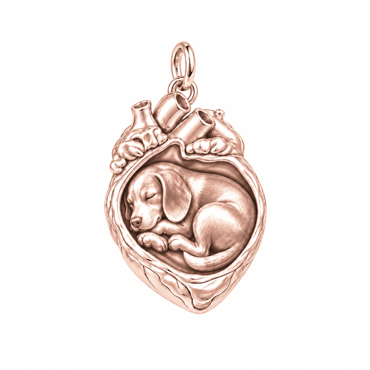 Beagle — In My Heart Sleeping Pet Charm and Polyester Cord Bracelet Set — Rose Gold