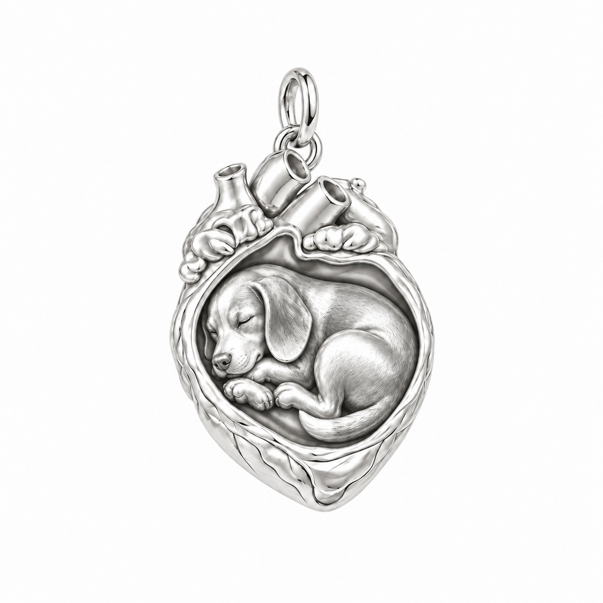 Beagle — In My Heart Sleeping Pet Charm and Polyester Cord Bracelet Set — Silver