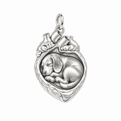 Beagle — In My Heart Sleeping Pet Charm and Polyester Cord Bracelet Set — Silver