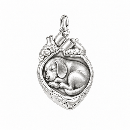 Beagle — In My Heart Sleeping Pet Charm and Polyester Cord Bracelet Set — Silver