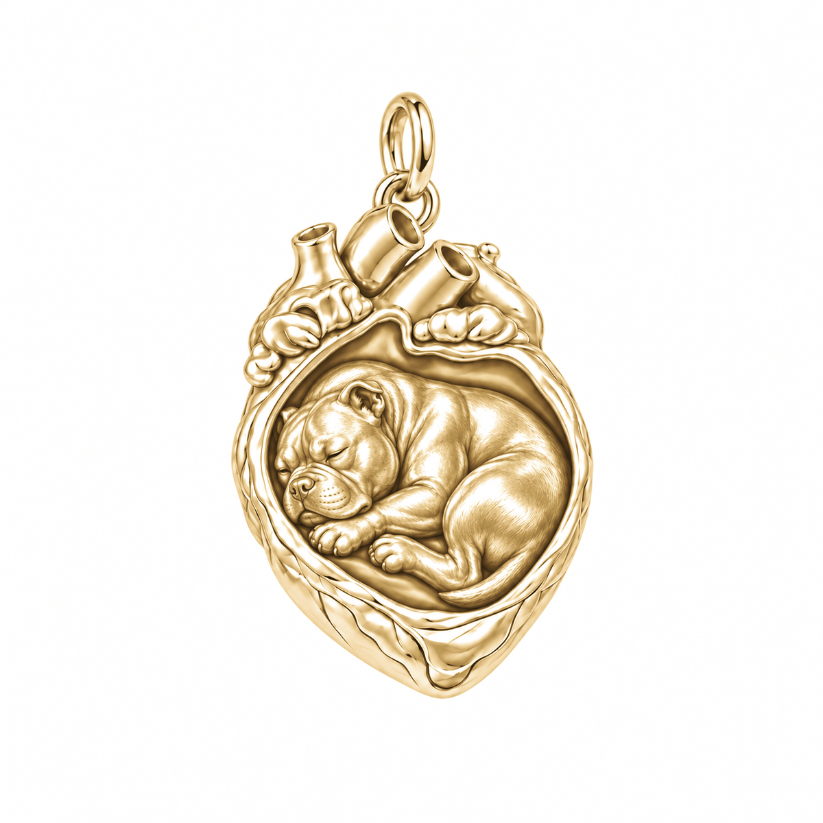 American Bully — In My Heart Sleeping Pet Charm and Polyester Cord Bracelet Set — Gold