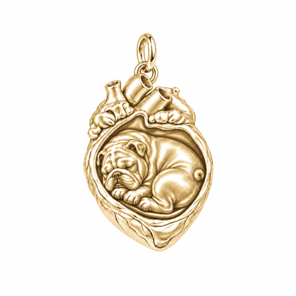 English Bulldog — In My Heart Sleeping Pet Charm and Polyester Cord Bracelet Set — Gold