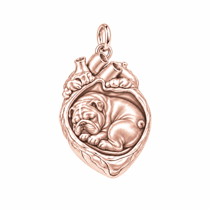 English Bulldog — In My Heart Sleeping Pet Charm and Polyester Cord Bracelet Set — Rose Gold
