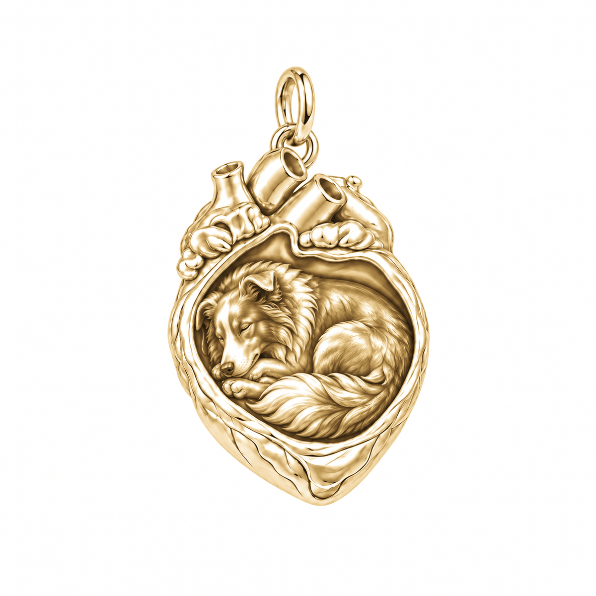 Border Collie - rough coat — In My Heart Sleeping Pet Charm and Polyester Cord Bracelet Set — Gold