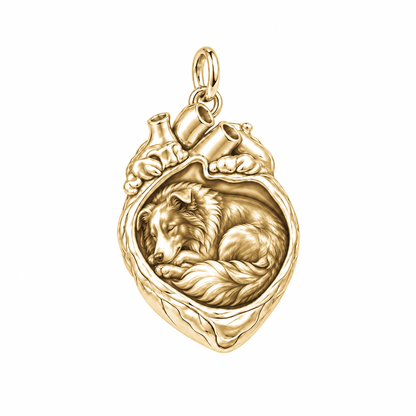 Border Collie - rough coat — In My Heart Sleeping Pet Charm and Polyester Cord Bracelet Set — Gold