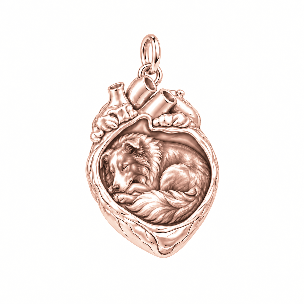 Border Collie - rough coat — In My Heart Sleeping Pet Charm and Polyester Cord Bracelet Set — Rose Gold